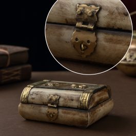 Antique-Style Decorative Box with Brass Elephant Motif – Bone Finish